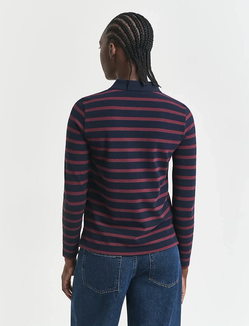 GANT - REG BRETON STRIPED LS PIQUE POLO - poloshirts - evening blue - 2