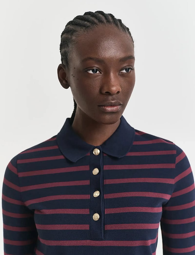 GANT - REG BRETON STRIPED LS PIQUE POLO - poloshirts - evening blue - 3