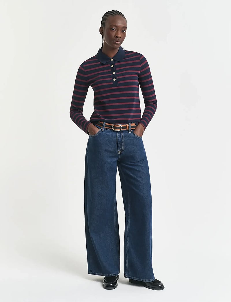 GANT - REG BRETON STRIPED LS PIQUE POLO - poloshirts - evening blue - 4