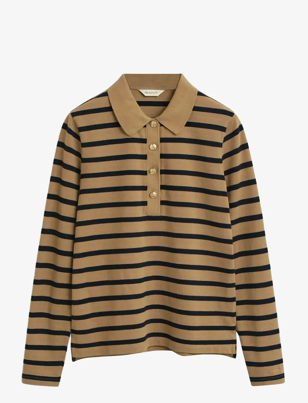 GANT - REG BRETON STRIPED LS PIQUE POLO - poloer - warm khaki - 1