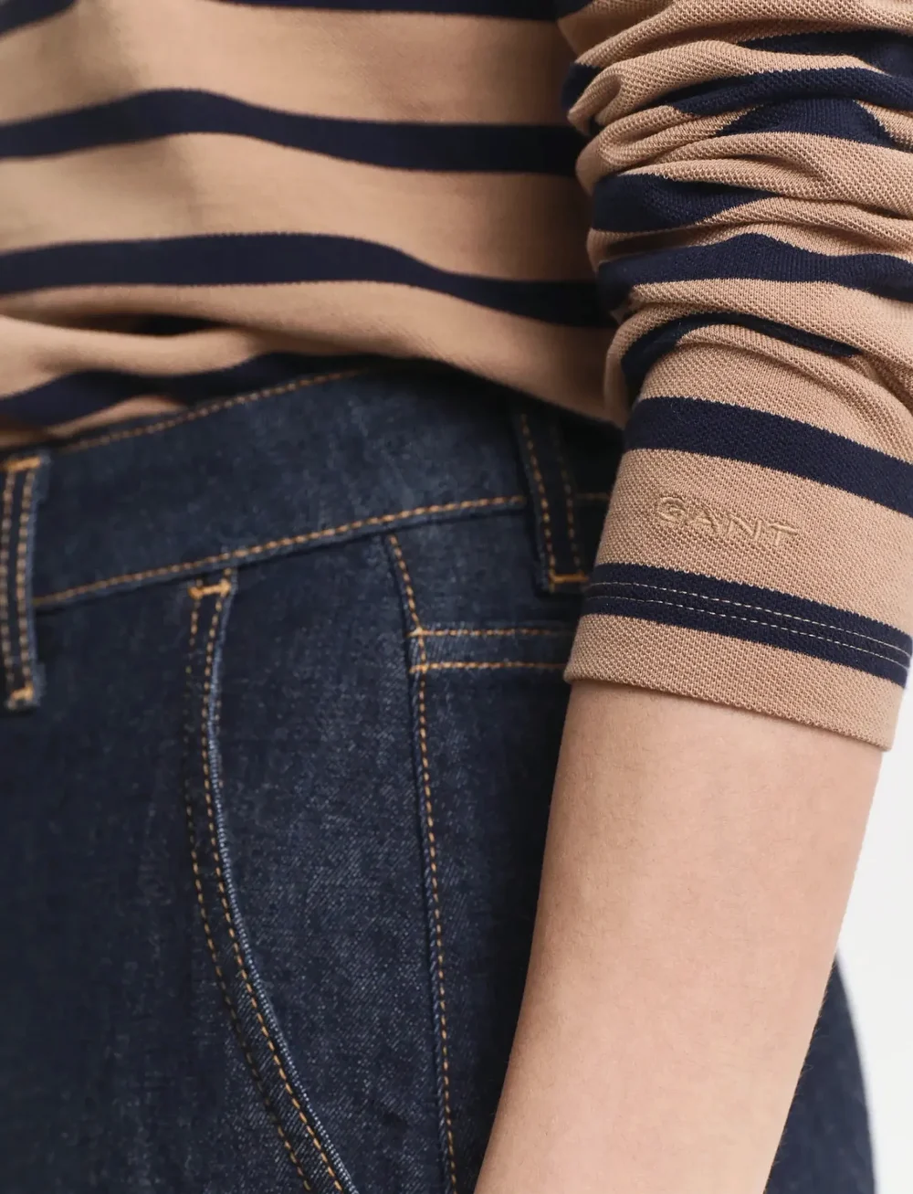 GANT - REG BRETON STRIPED LS PIQUE POLO - poloer - warm khaki - 3