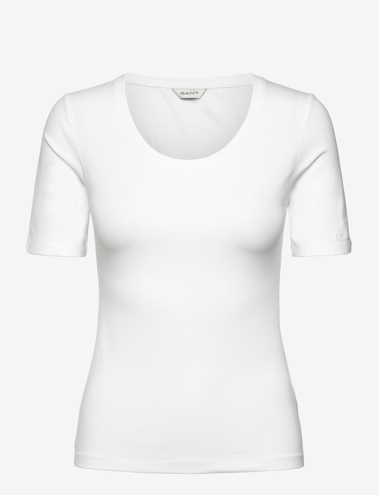 GANT - SLIM COT/ELA SS SCOOP NECK TOP - t-shirts - white - 1