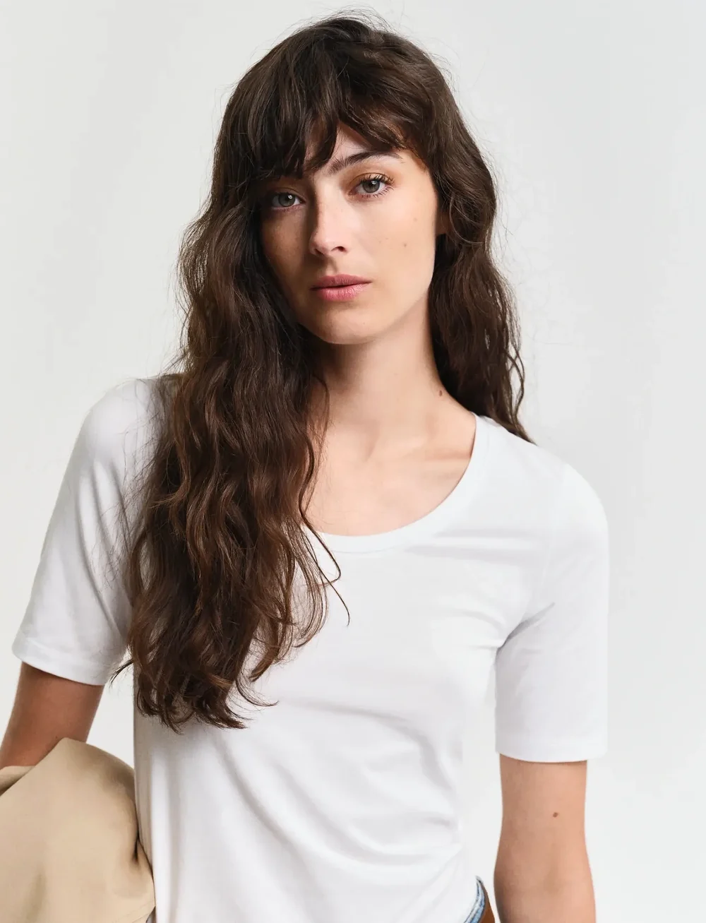 GANT - SLIM COT/ELA SS SCOOP NECK TOP - t-shirts - white - 4