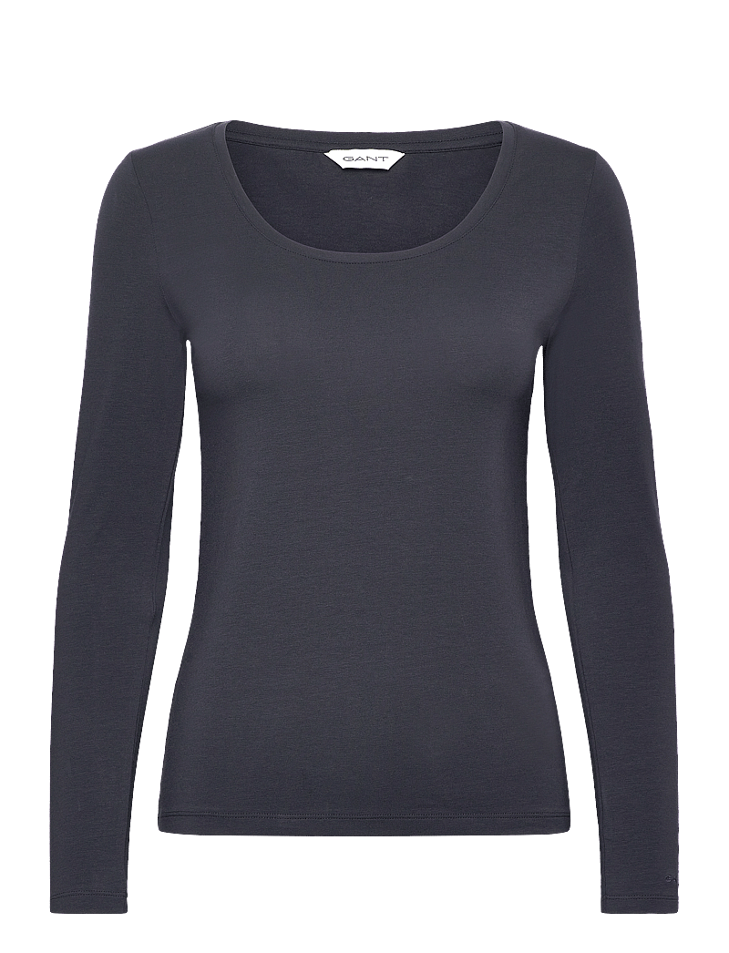 GANT - SLIM COT/ELA LS SCOOP NECK TOP - langärmlige tops - evening blue - 0