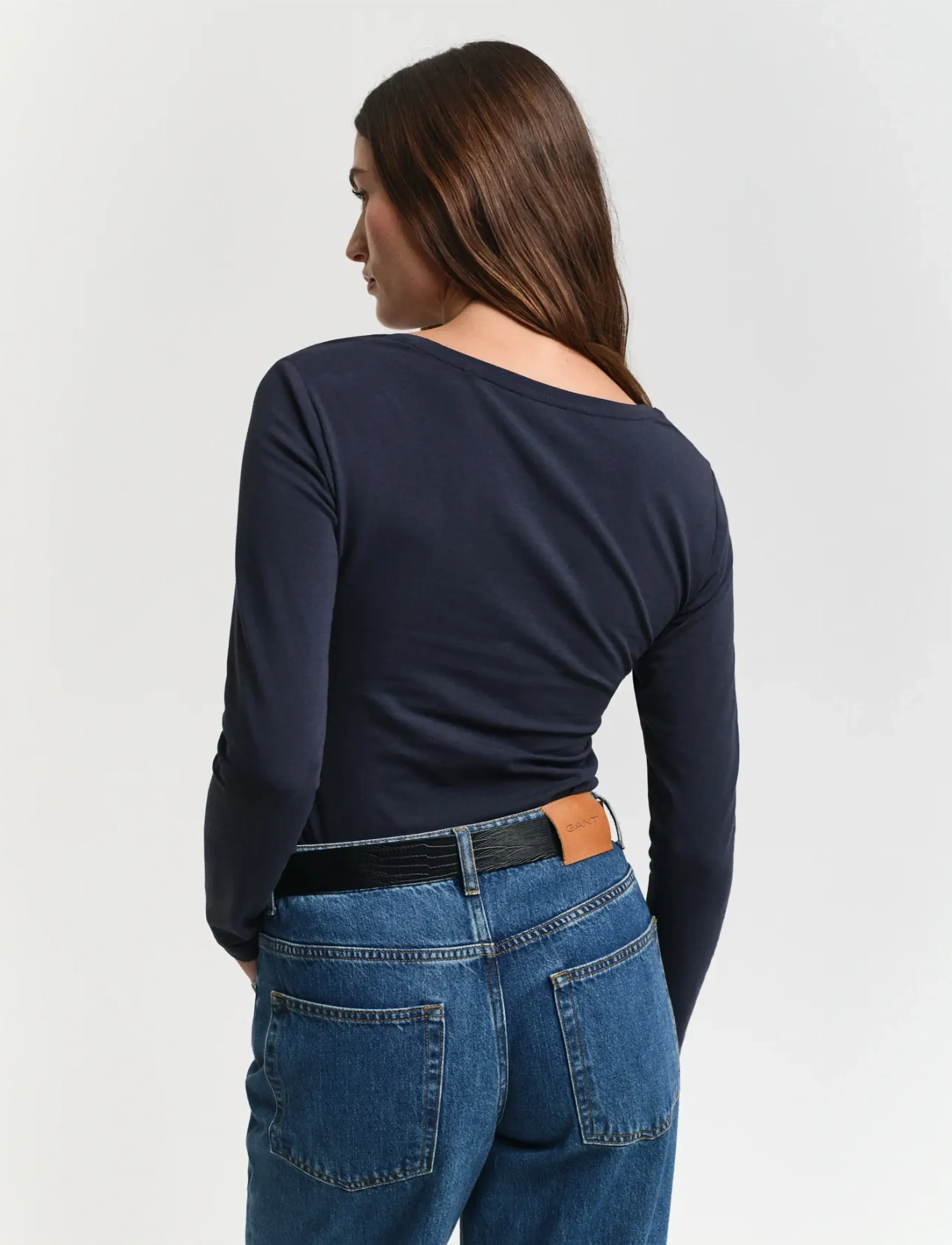 Gant - SLIM COT/ELA LS SCOOP NECK TOP - langerma toppar - evening blue - 3