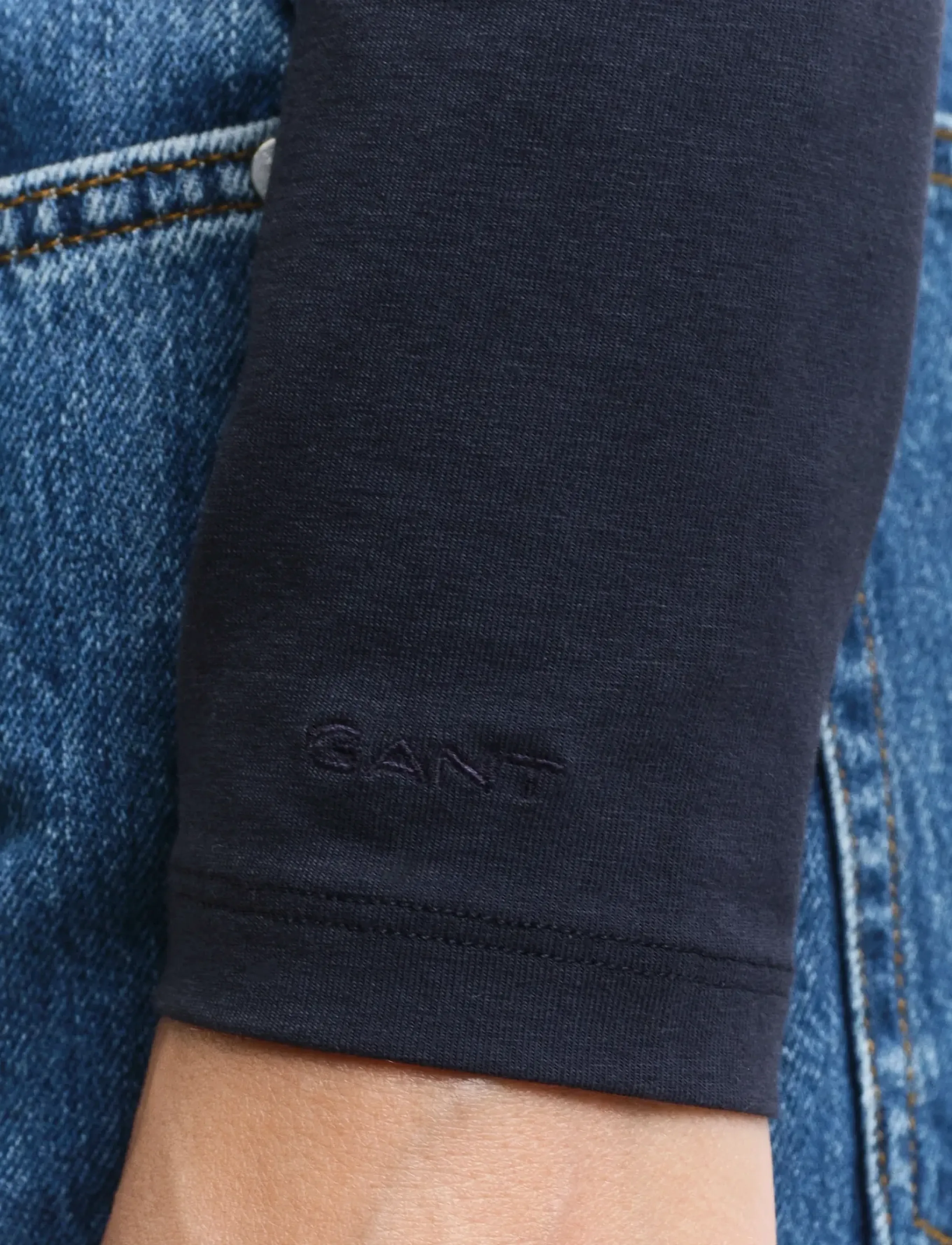 Gant - SLIM COT/ELA LS SCOOP NECK TOP - langerma toppar - evening blue - 4