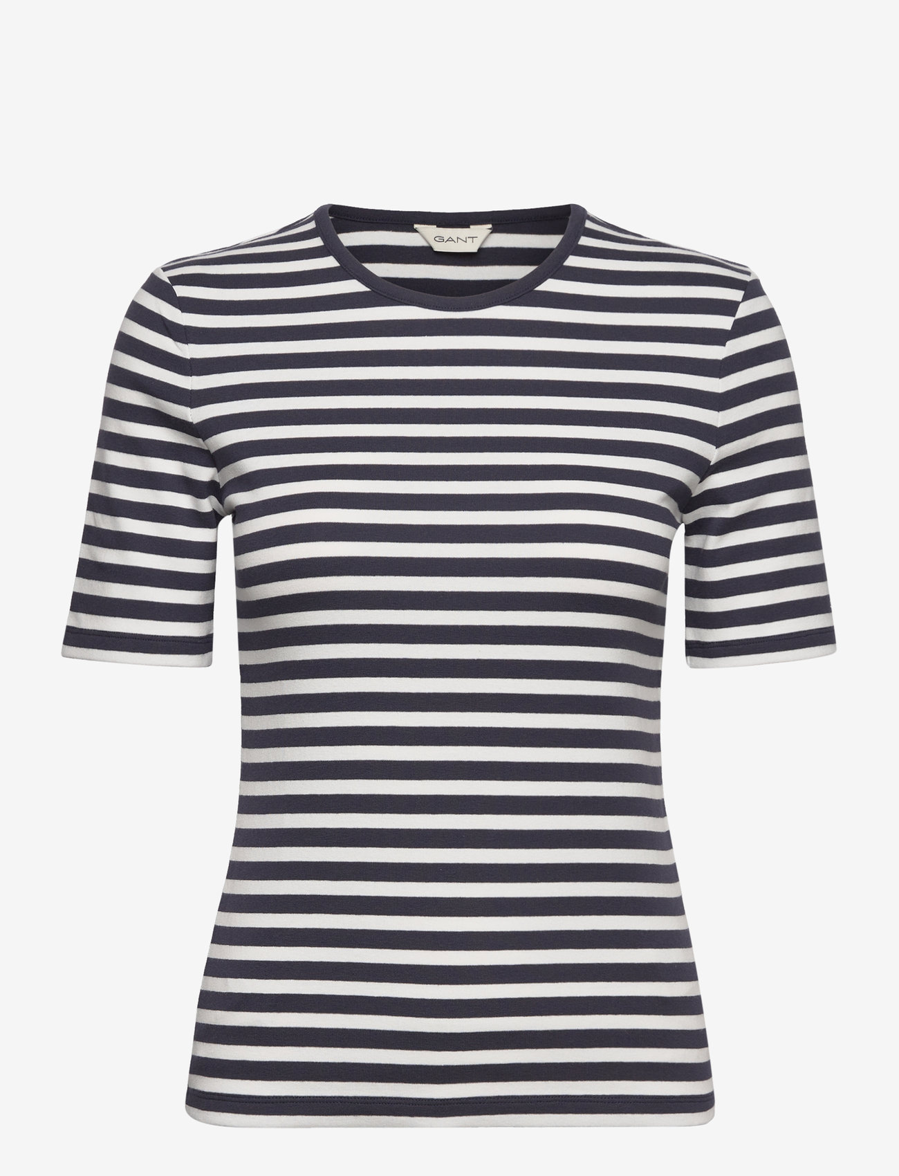 GANT - SLIM STRIPED 1X1 RIBBED SS T-SHIRT - t-shirts - evening blue - 1