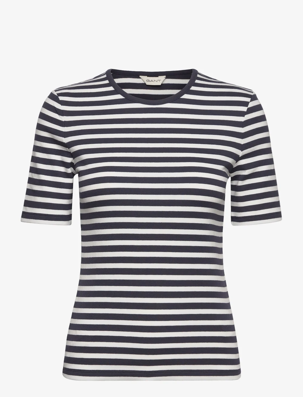 GANT - SLIM STRIPED 1X1 RIBBED SS T-SHIRT - t-krekli - evening blue - 0