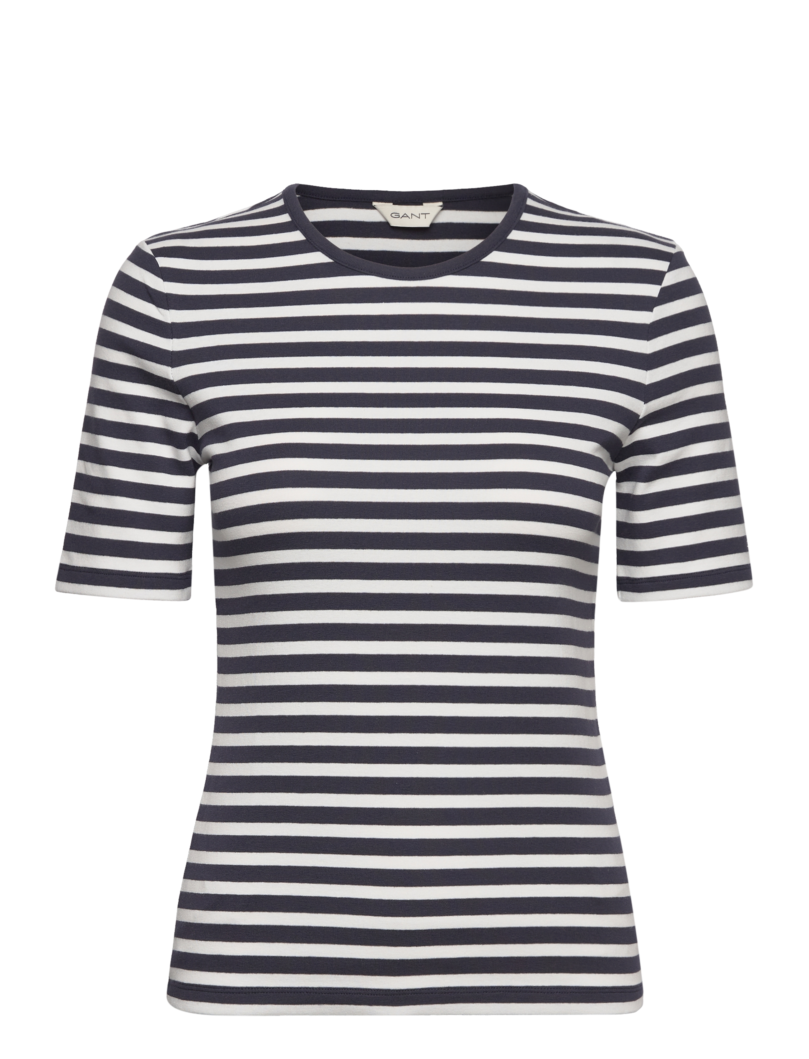 Gant SLIM STRIPED 1X1 RIBBED SS T-SHIRT - Tøj - EVENING BLUE / blue