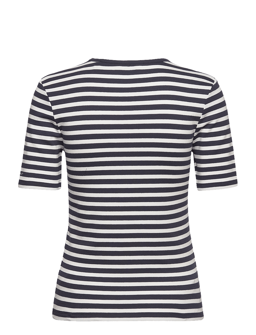 Gant - SLIM STRIPED 1X1 RIBBED SS T-SHIRT - t-shirts - evening blue - 2