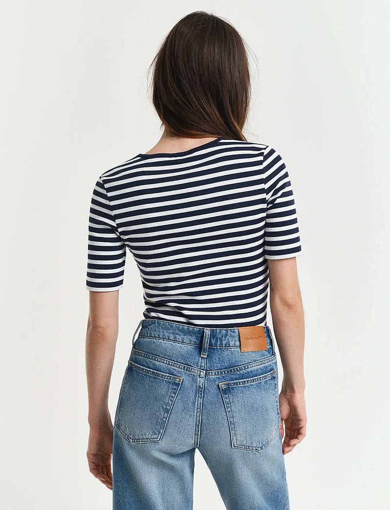 GANT - SLIM STRIPED 1X1 RIBBED SS T-SHIRT - t-shirts - evening blue - 3