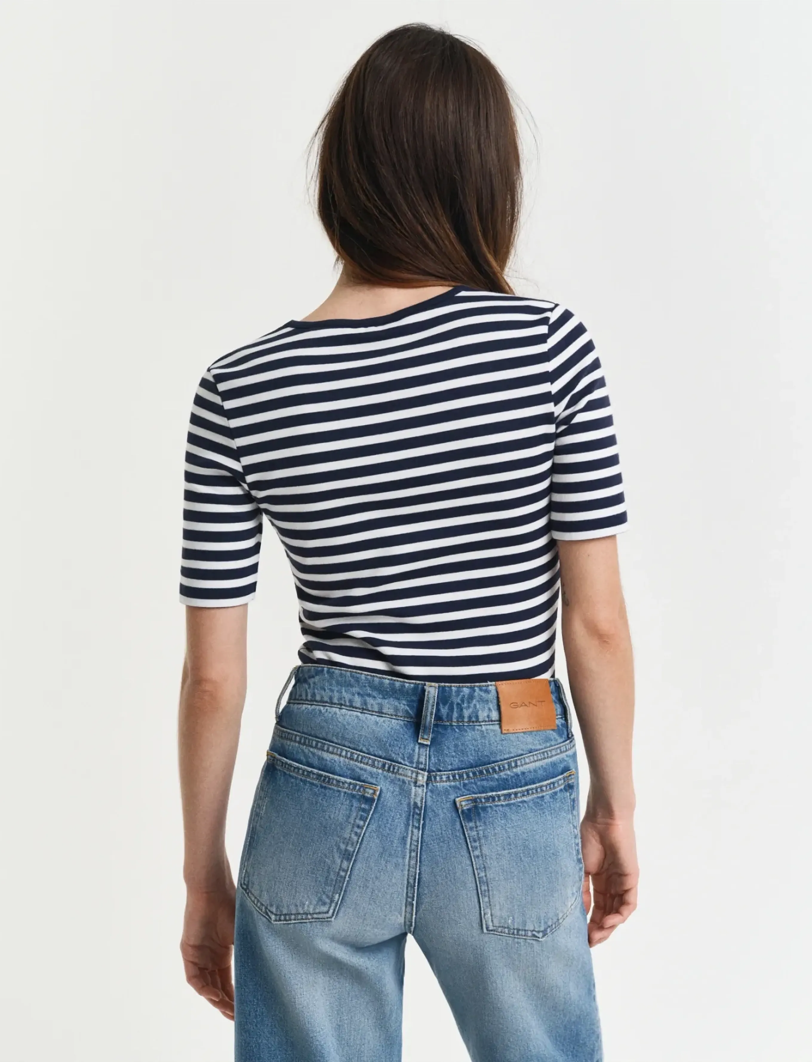 Gant - SLIM STRIPED 1X1 RIBBED SS T-SHIRT - t-shirts - evening blue - 3