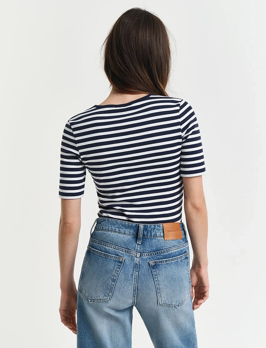 Gant - SLIM STRIPED 1X1 RIBBED SS T-SHIRT - t-shirts - evening blue - 3