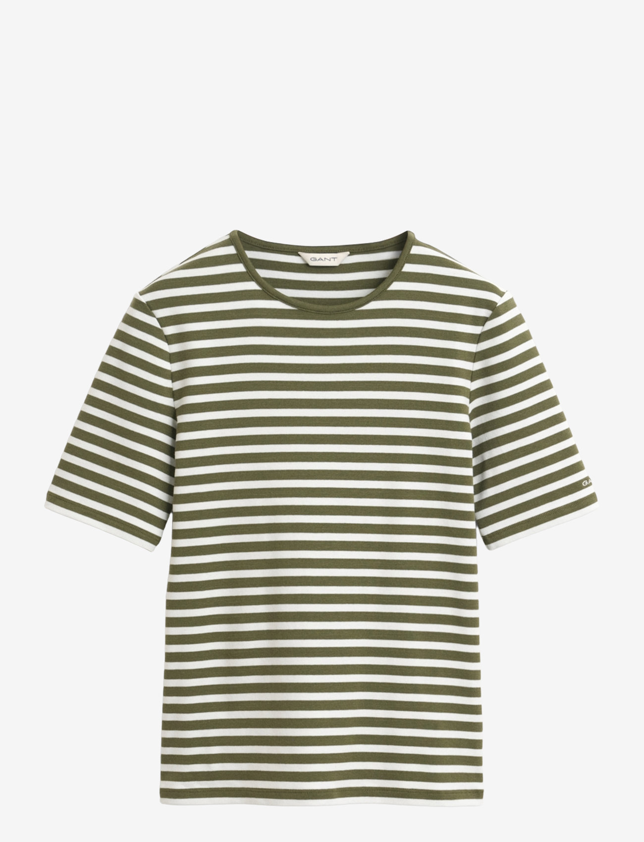 GANT - SLIM STRIPED 1X1 RIBBED SS T-SHIRT - t-shirts - moss green - 1
