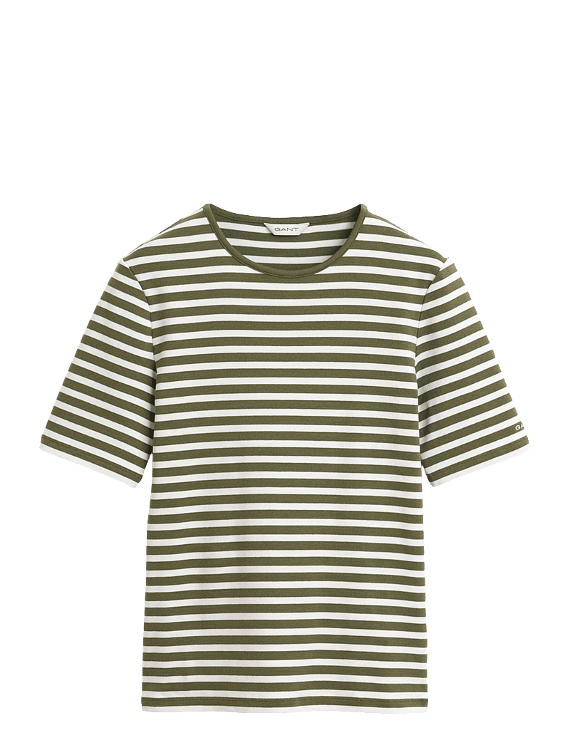 GANT - SLIM STRIPED 1X1 RIBBED SS T-SHIRT - t-shirts - moss green - 1