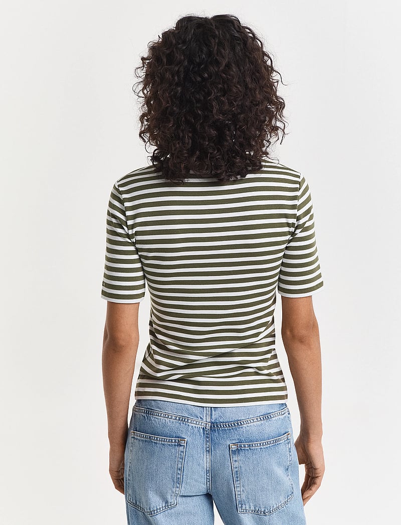 GANT - SLIM STRIPED 1X1 RIBBED SS T-SHIRT - t-shirts - moss green - 2