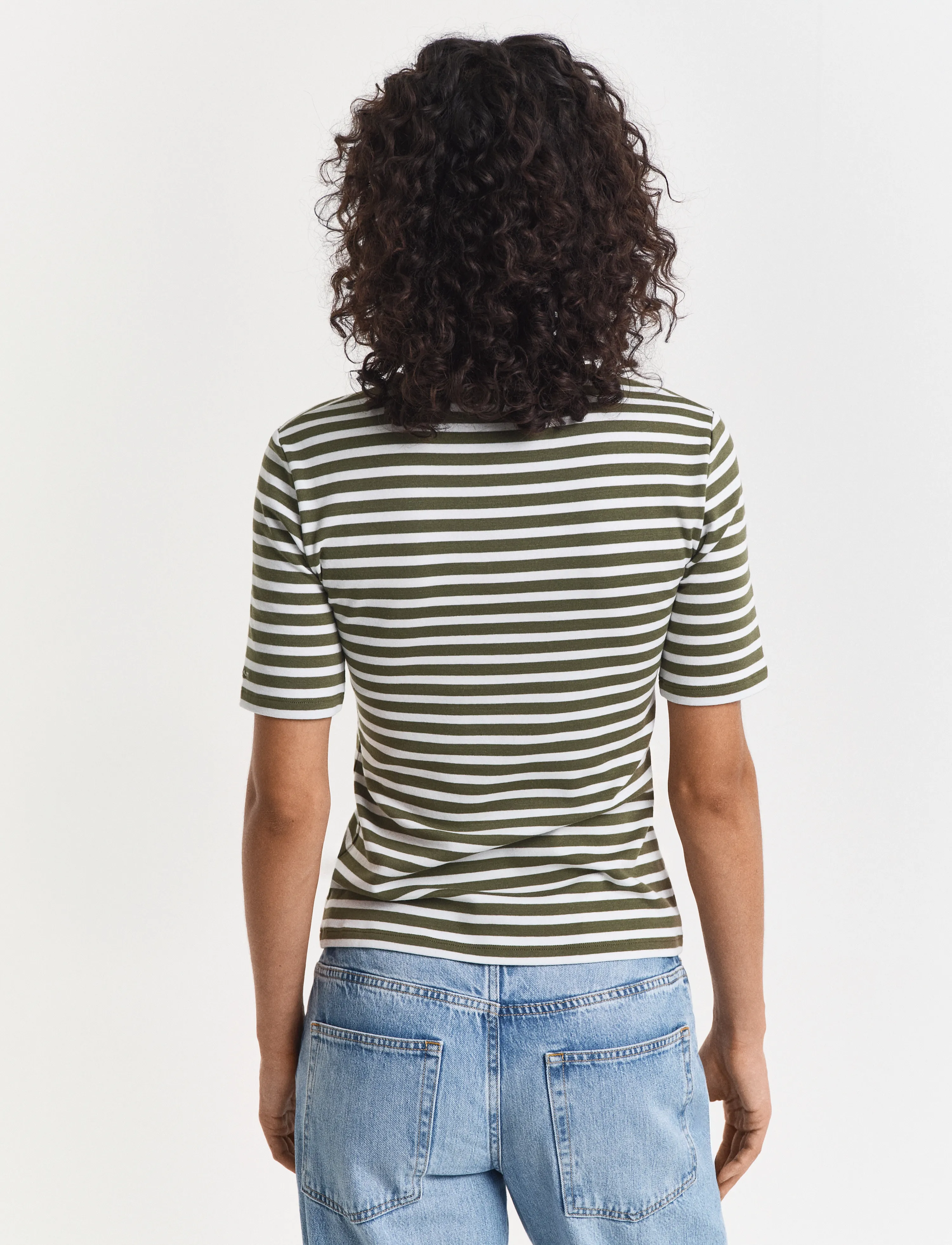 Gant - SLIM STRIPED 1X1 RIBBED SS T-SHIRT - t-shirts - moss green - 2