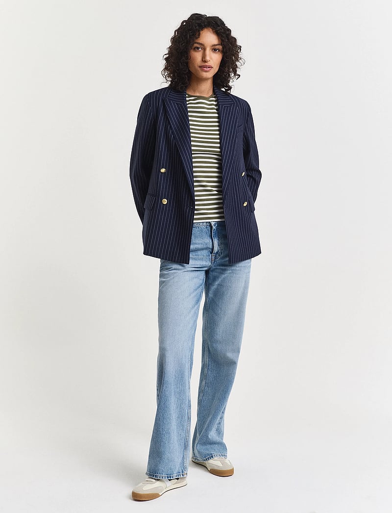 GANT - SLIM STRIPED 1X1 RIBBED SS T-SHIRT - t-shirts - moss green - 4