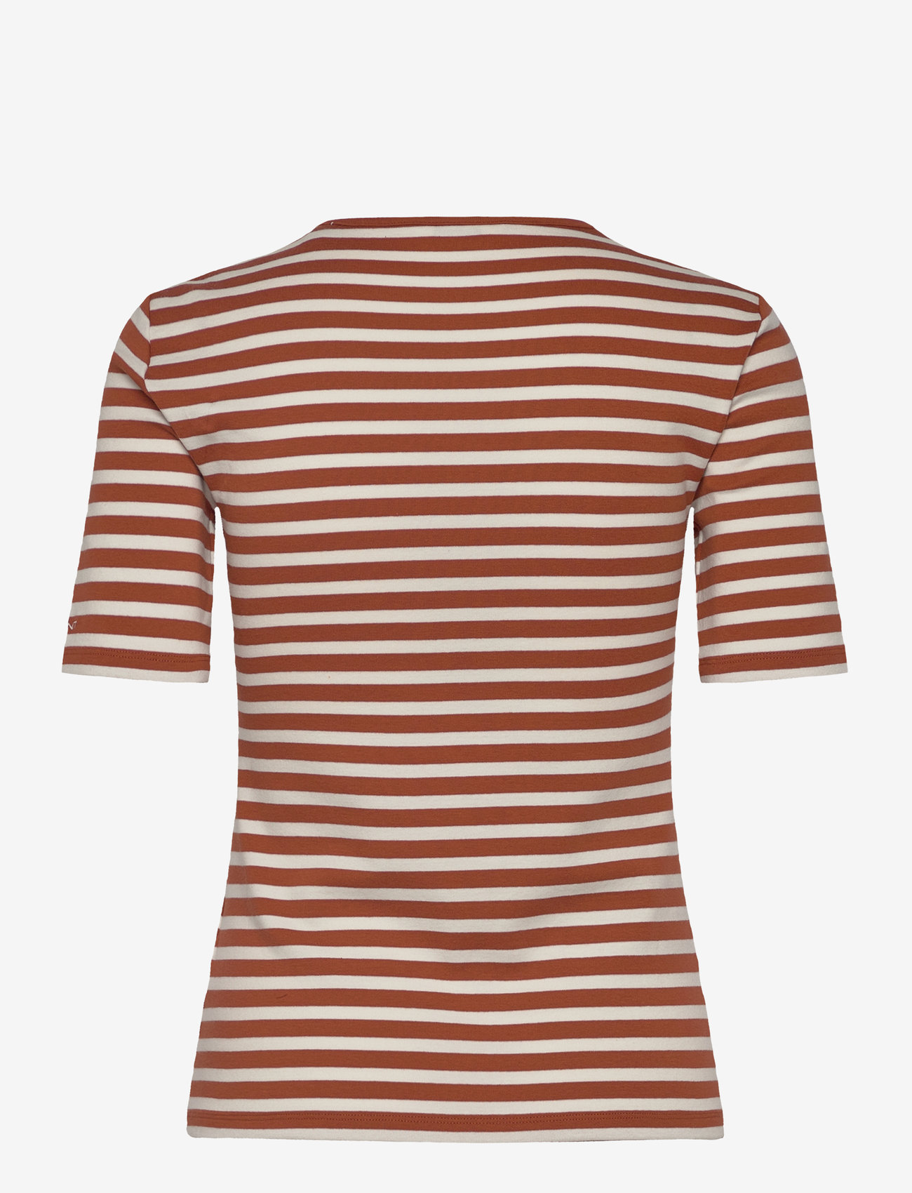 GANT - SLIM STRIPED 1X1 RIBBED SS T-SHIRT - t-shirts - rusty brown - 2