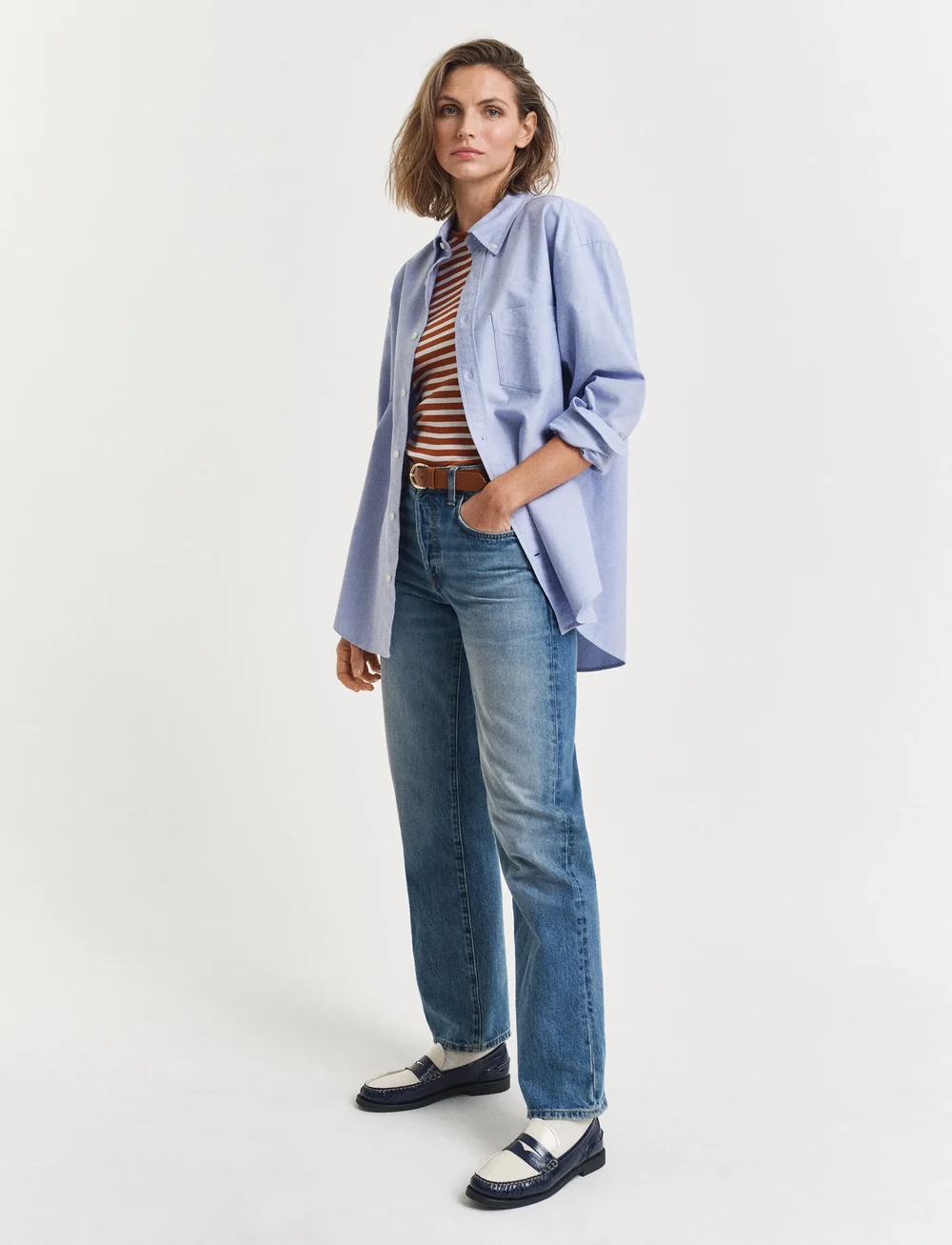 GANT - SLIM STRIPED 1X1 RIBBED SS T-SHIRT - t-särgid - rusty brown - 5