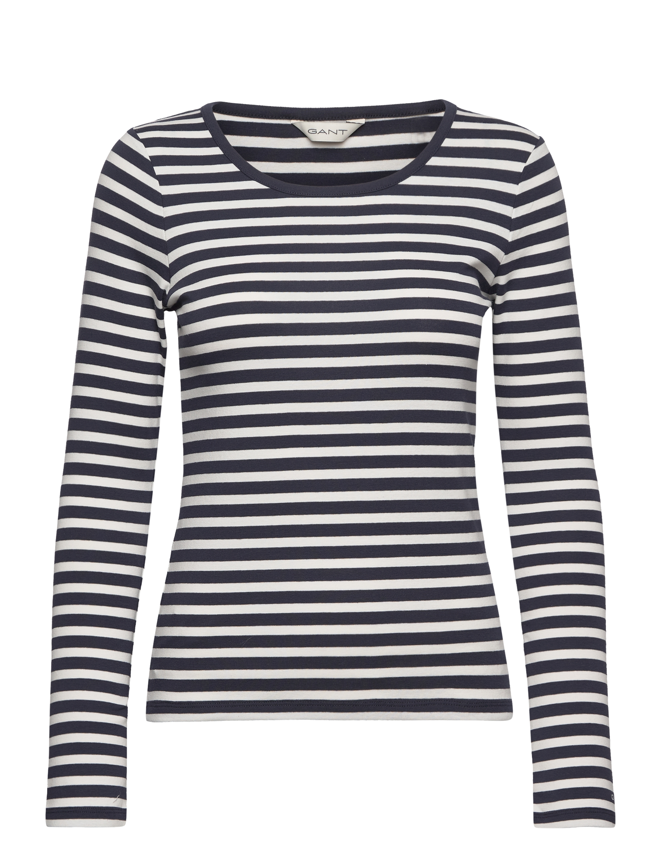 GANT SLIM STRIPED RIBBED LS T-SHIRT - Riided - EVENING BLUE / blue