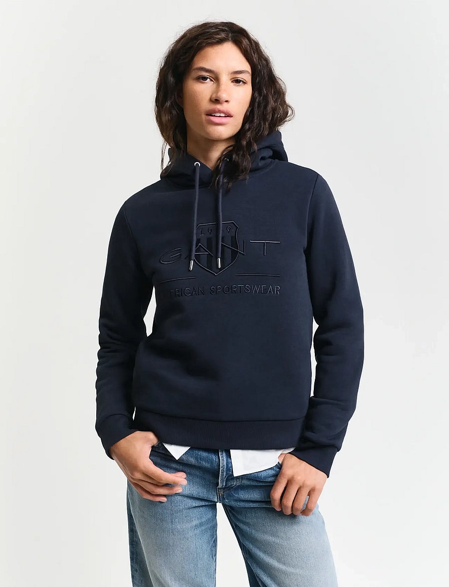 Gant - REG TONAL SHIELD HOODIE - hoodies - evening blue - 0