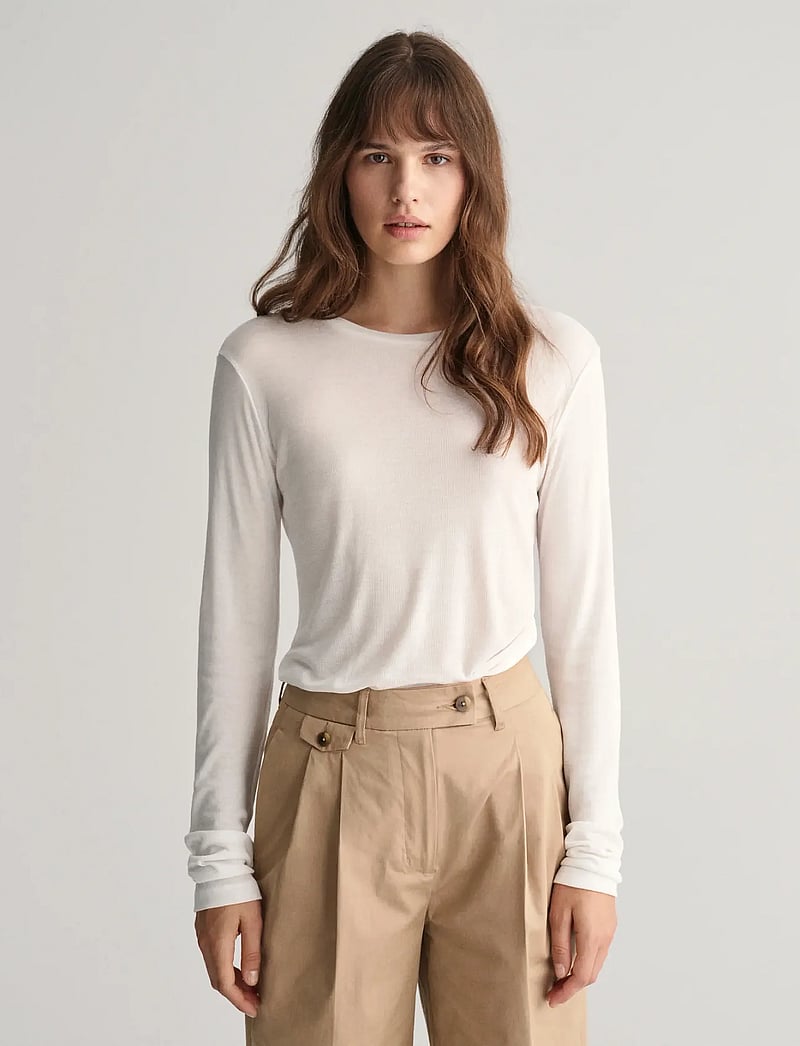 GANT - SLIM LIGHTWEIGHT LS T-SHIRT - langärmlige tops - white - 0