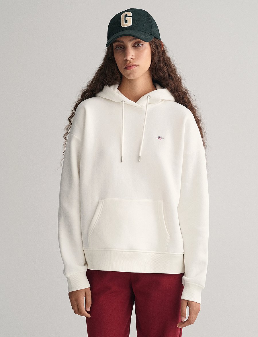 Gant - REL SHIELD HOODIE - kapuzenpullover - eggshell - 0