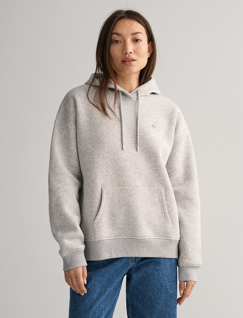 GANT - REL SHIELD HOODIE - kapuzenpullover - light grey melange - 0
