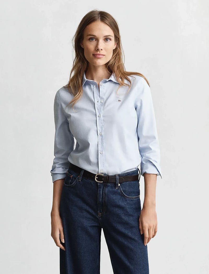 GANT - SLIM STRETCH OXFORD SHIRT - langärmlige hemden - light blue - 0