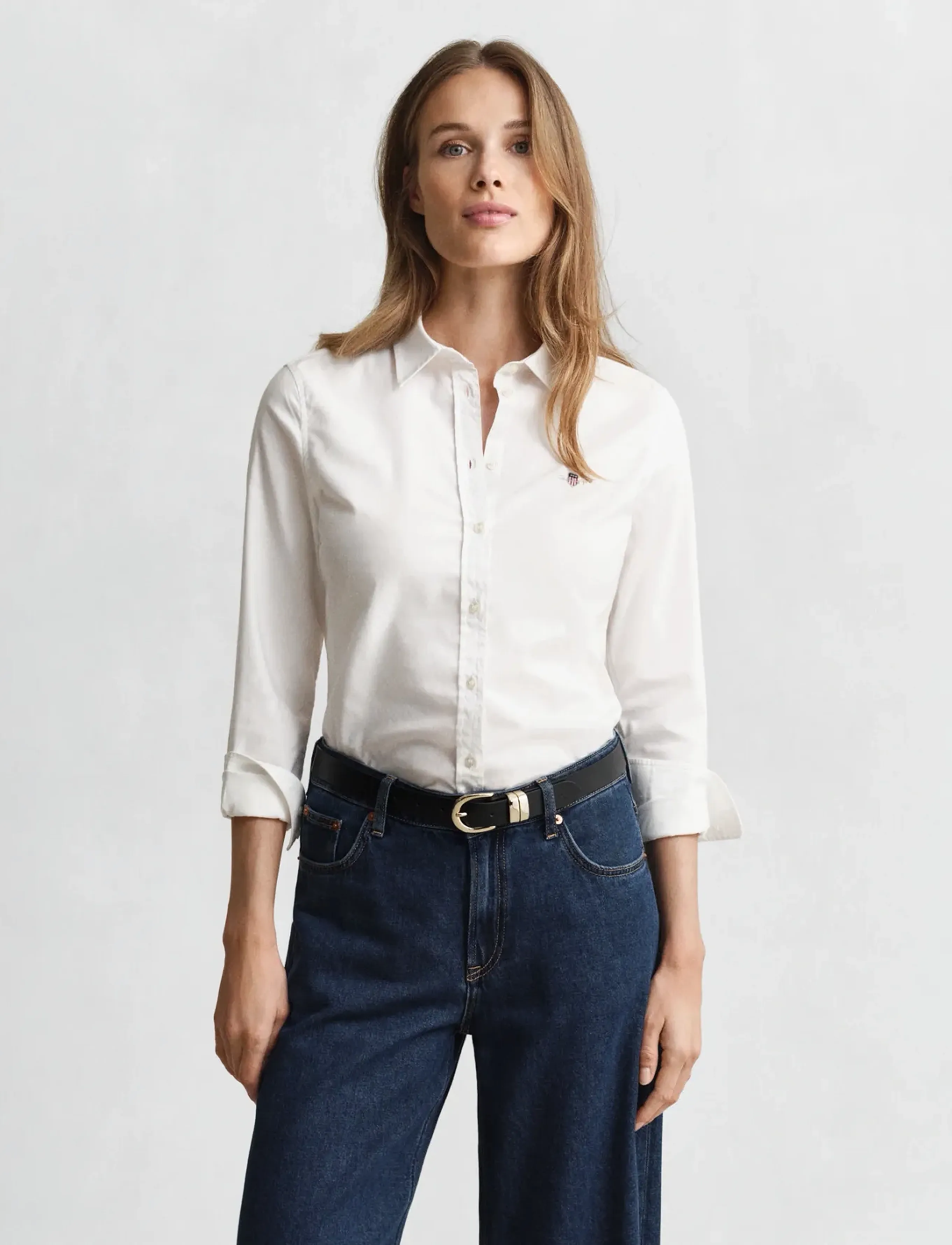 Gant - SLIM STRETCH OXFORD SHIRT - langærmede skjorter - white - 0
