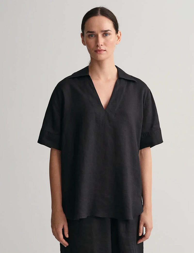 GANT - REL POP OVER LINEN SS SHIRT - koszule lniane - ebony black - 0