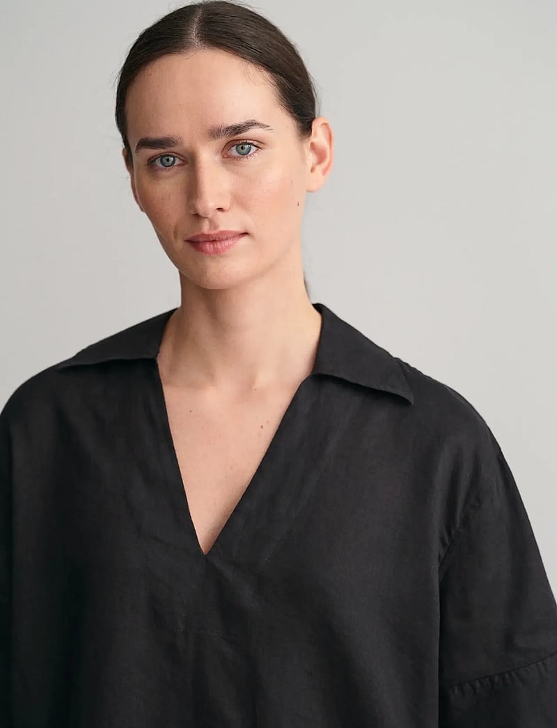 GANT - REL POP OVER LINEN SS SHIRT - koszule lniane - ebony black - 4