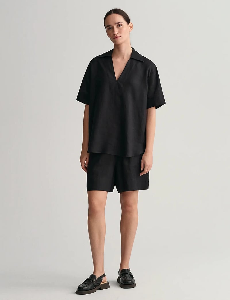 GANT - REL POP OVER LINEN SS SHIRT - koszule lniane - ebony black - 5