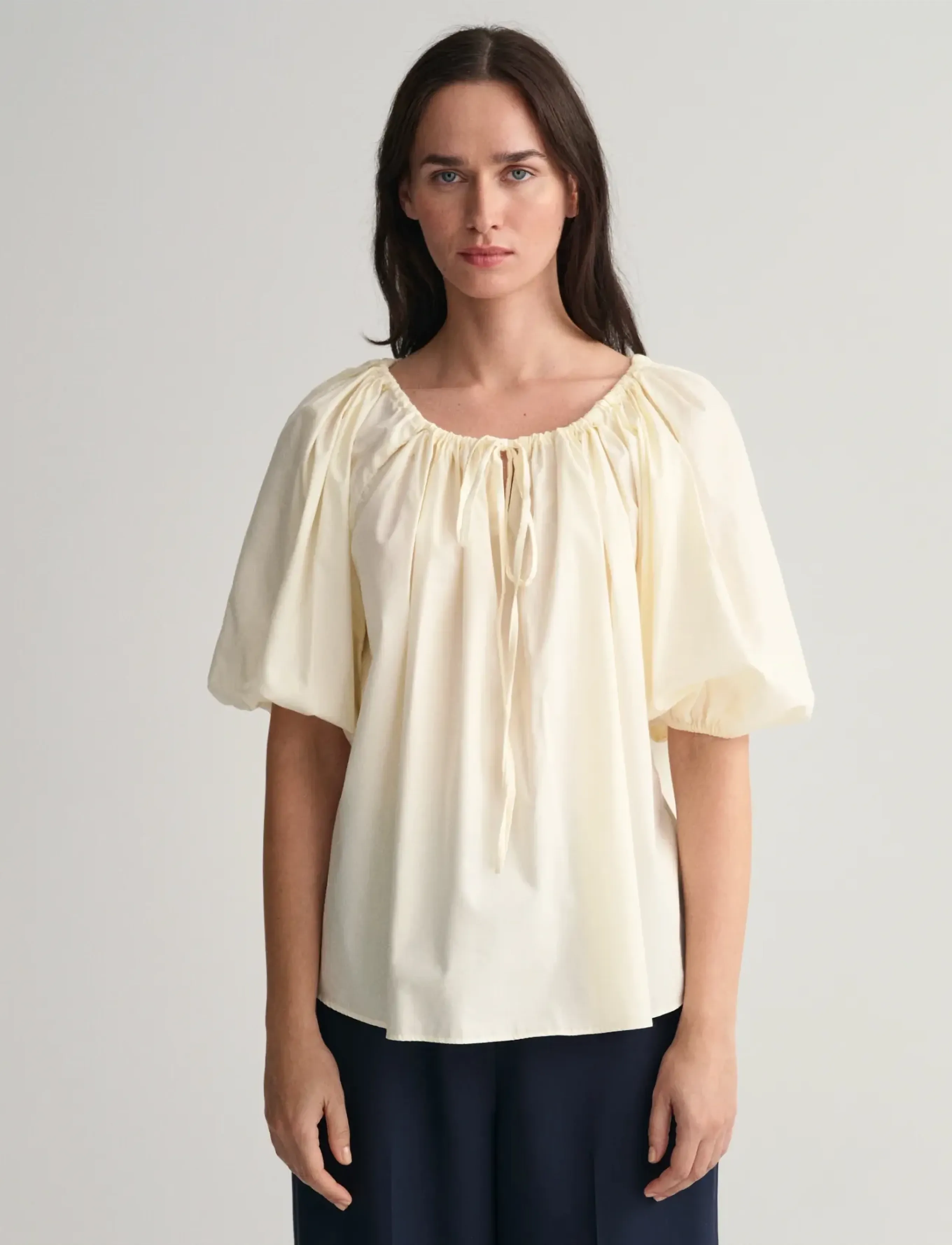 Gant Gathered Blouse, 36, Blouses, Creme - Long-sleeved, Frauen