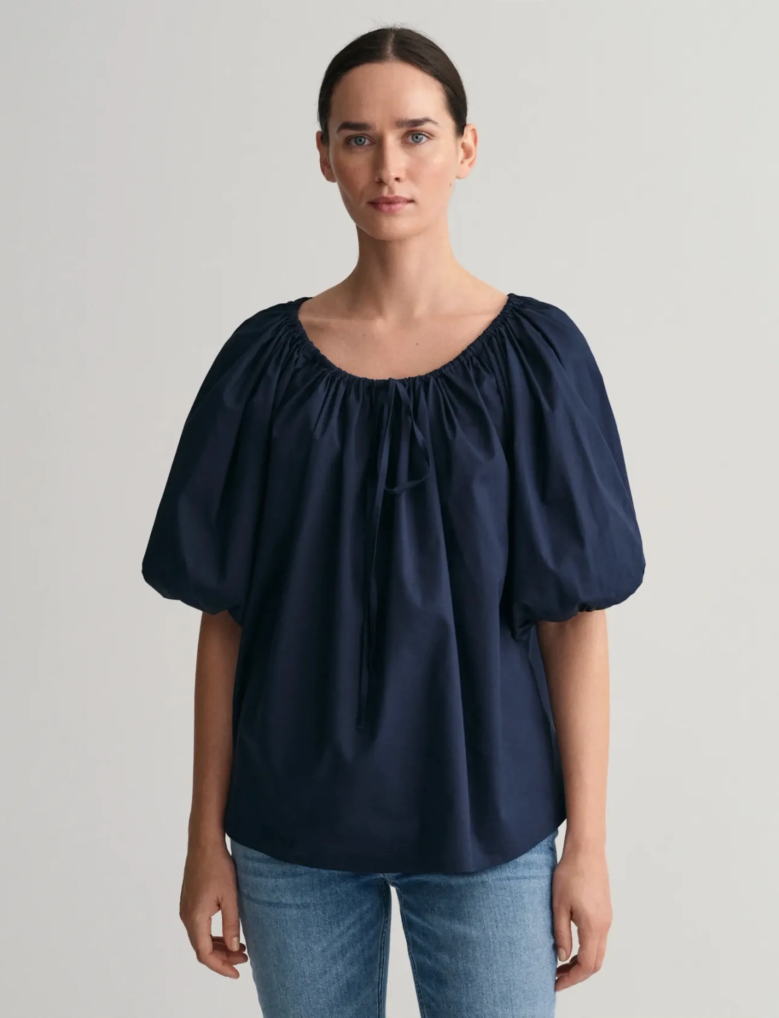 Gant Gathered Blouse, 34, Blue, Bluser > Langærmede, Dame