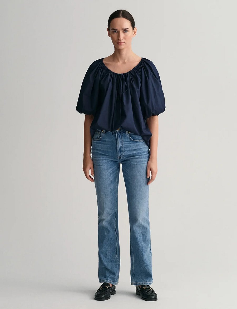 Gant - GATHERED BLOUSE - long sleeved blouses - evening blue - 5