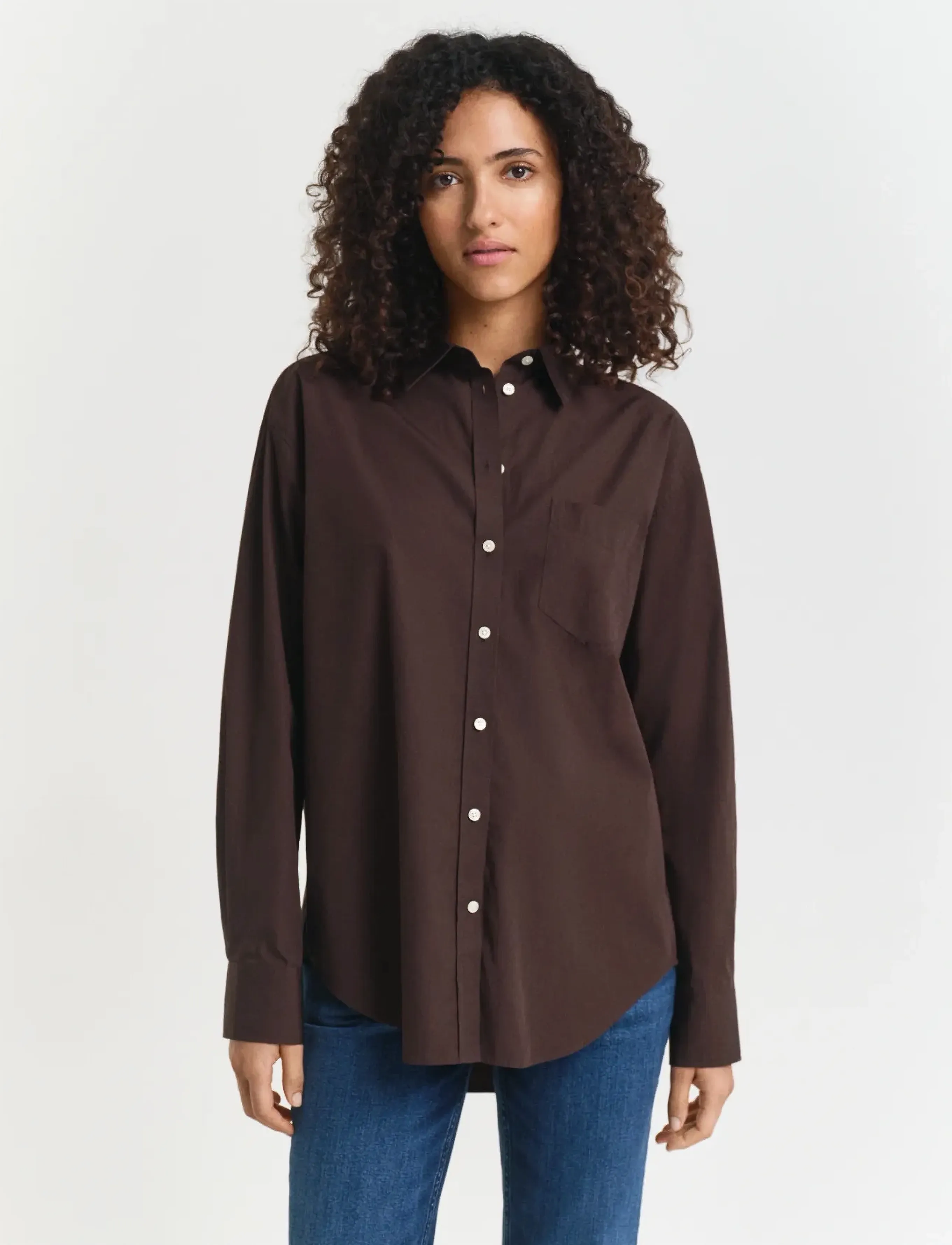 GANT REL CLASSIC POPLIN SHIRT - Shirts - DEEP BROWN / beige