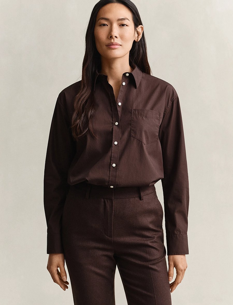 Gant - REL CLASSIC POPLIN SHIRT - långärmade skjortor - deep brown - 0