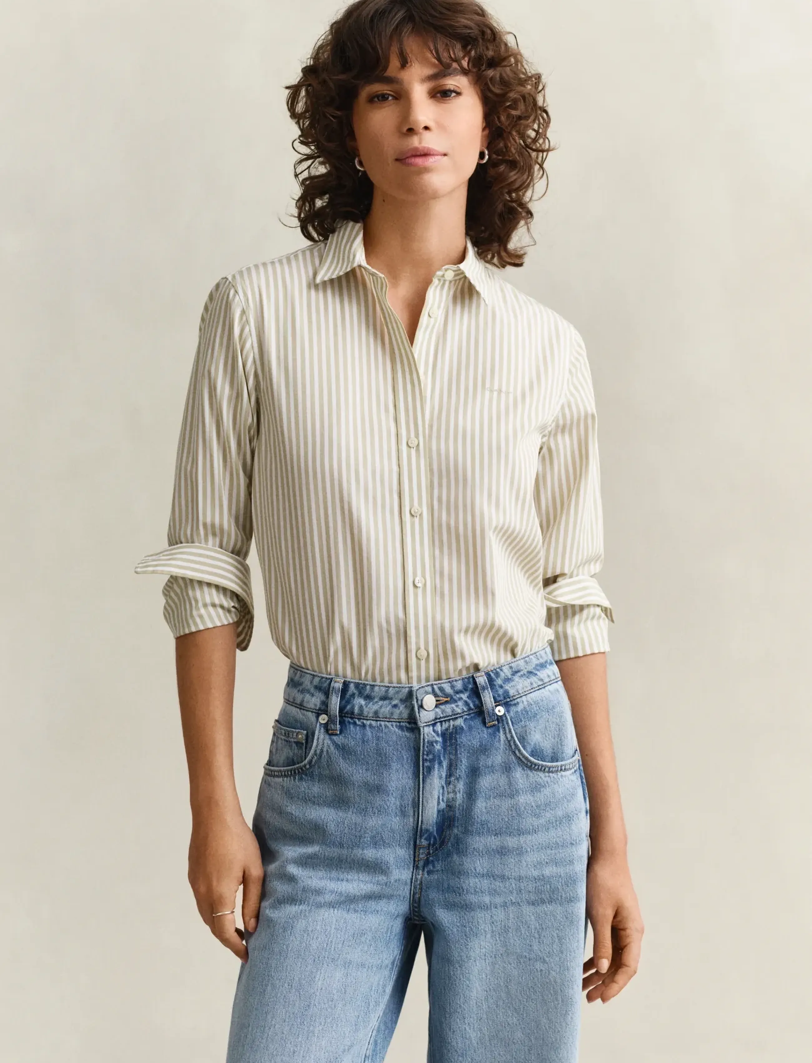 Gant REG CLASSIC POPLIN STRIPED SHIRT - Shirts - COUNTRY BEIGE / beige