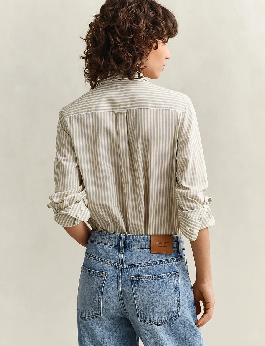 Gant - REG CLASSIC POPLIN STRIPED SHIRT - langärmlige hemden - country beige - 2