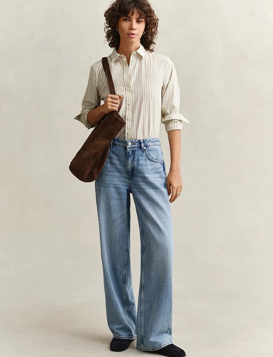 Gant - REG CLASSIC POPLIN STRIPED SHIRT - langärmlige hemden - country beige - 4