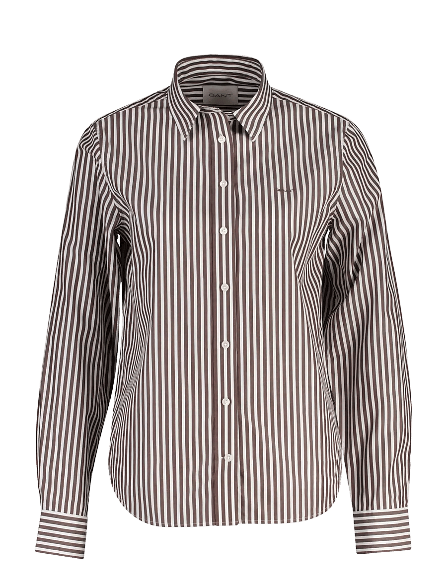 Gant - REG CLASSIC POPLIN STRIPED SHIRT - langärmlige hemden - deep brown - 0