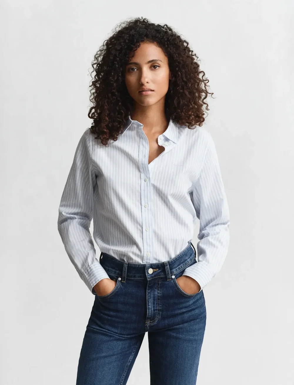 GANT - REG CLASSIC POPLIN STRIPED SHIRT - pikkade varrukatega särgid - light blue - 0