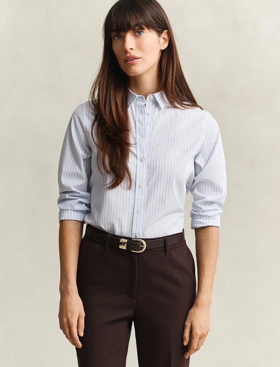 Gant - REG CLASSIC POPLIN STRIPED SHIRT - langärmlige hemden - light blue - 0