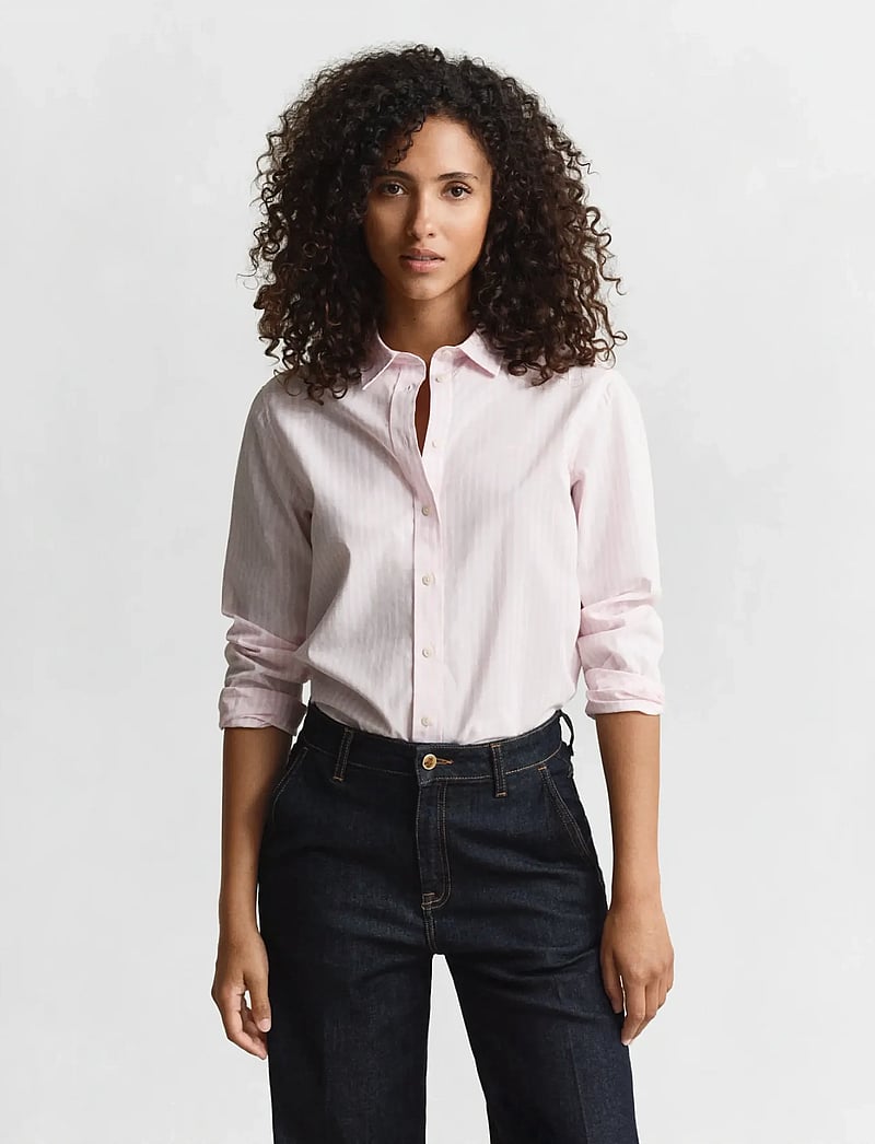 GANT - REG CLASSIC POPLIN STRIPED SHIRT - långärmade skjortor - light pink - 0