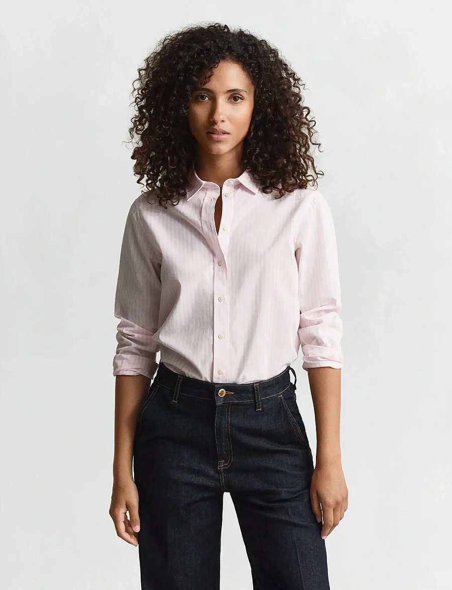 Gant - REG CLASSIC POPLIN STRIPED SHIRT - langärmlige hemden - light pink - 0
