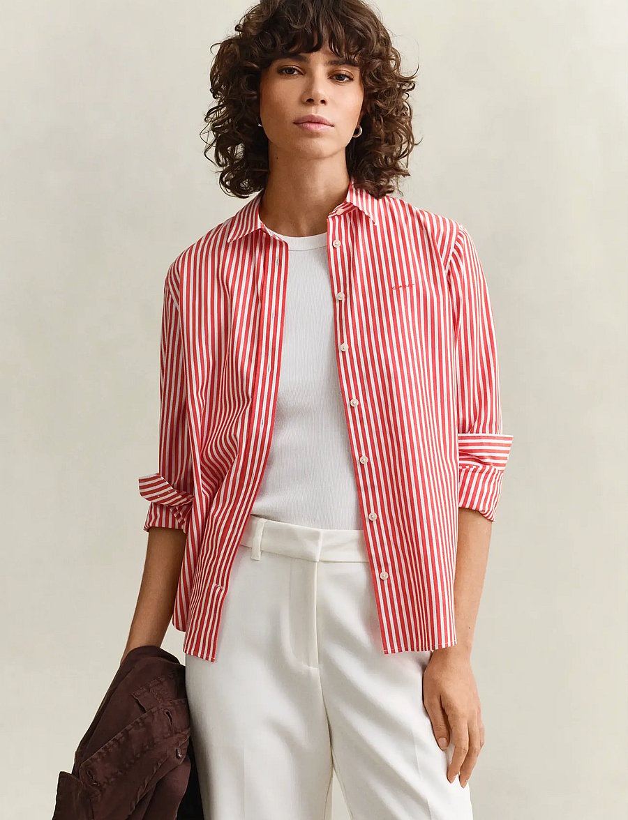 Gant - REG CLASSIC POPLIN STRIPED SHIRT - langärmlige hemden - perfect red - 0