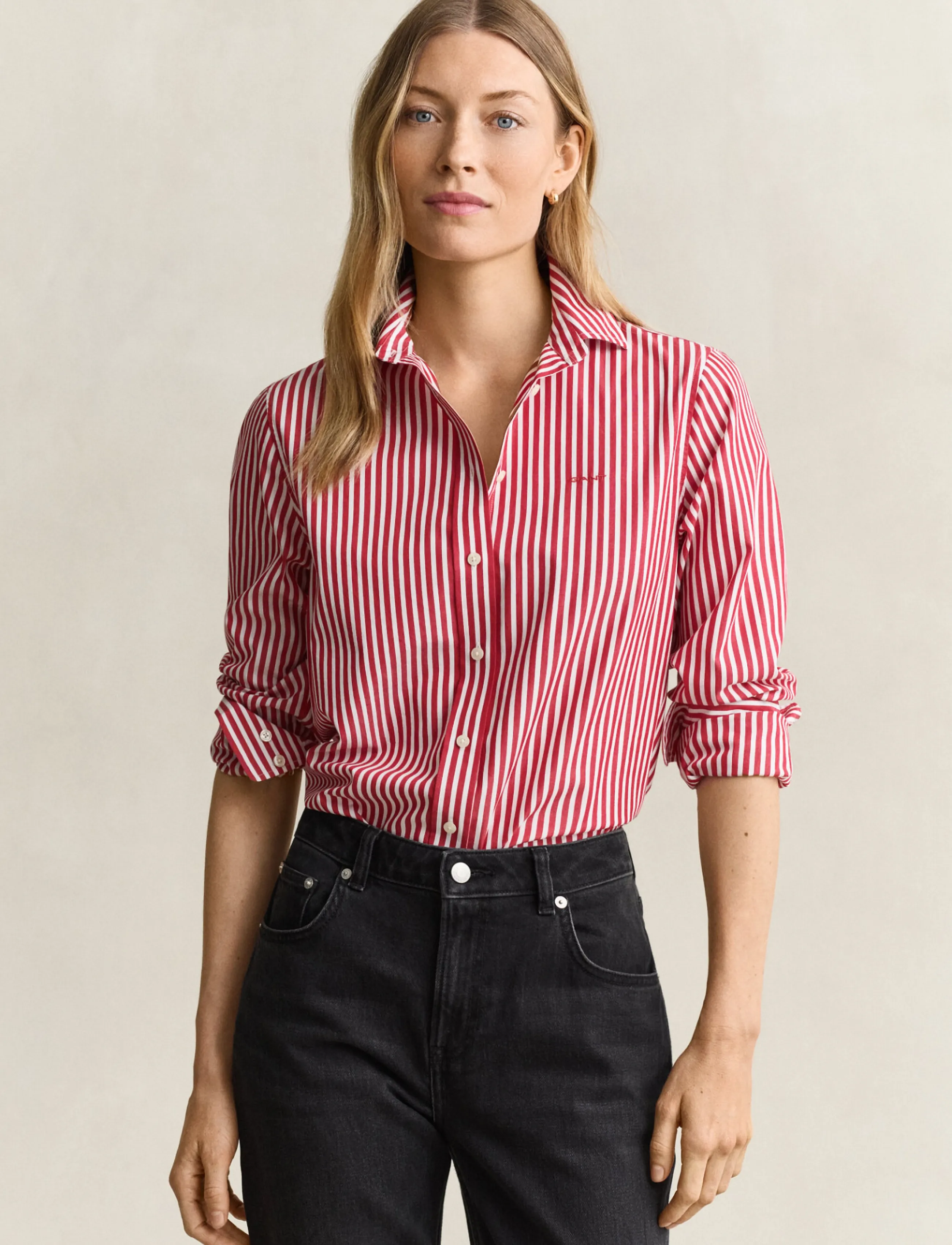 Gant REG CLASSIC POPLIN STRIPED SHIRT - Gant - RUBY RED / red