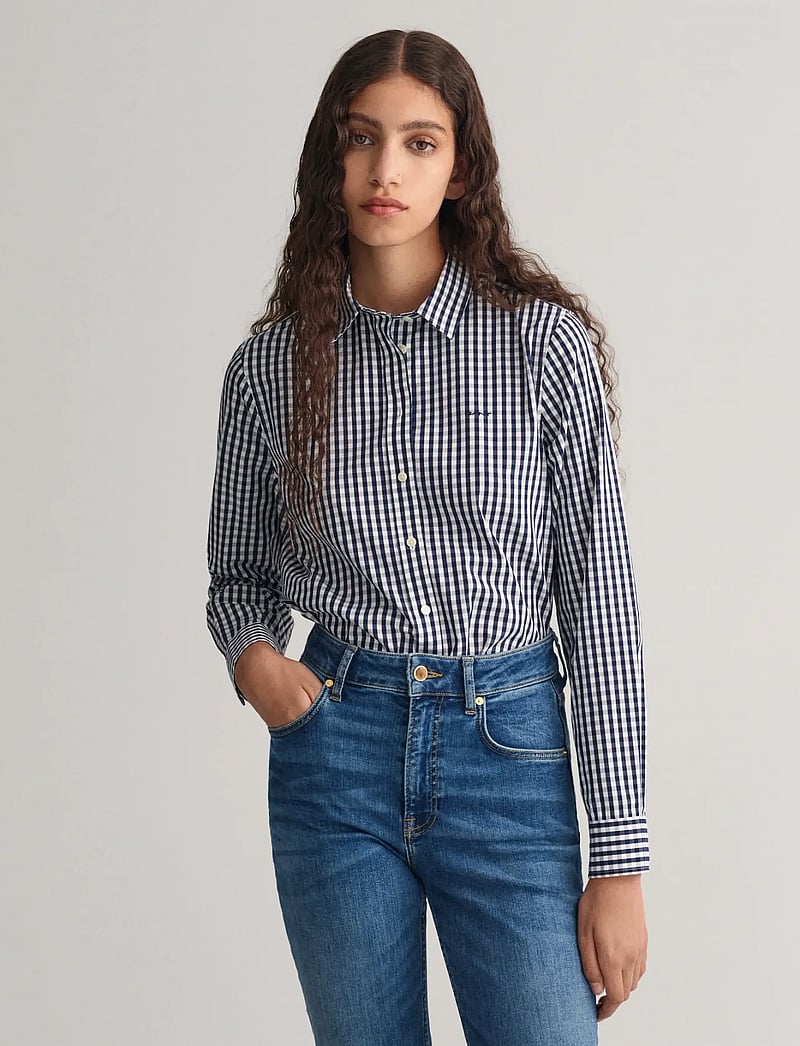 GANT - REG POPLIN GINGHAM SHIRT - langärmlige hemden - classic blue - 0